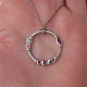 Retired David Yurman Multi-Stone Confetti Necklace w/Attached DY Chain - 925